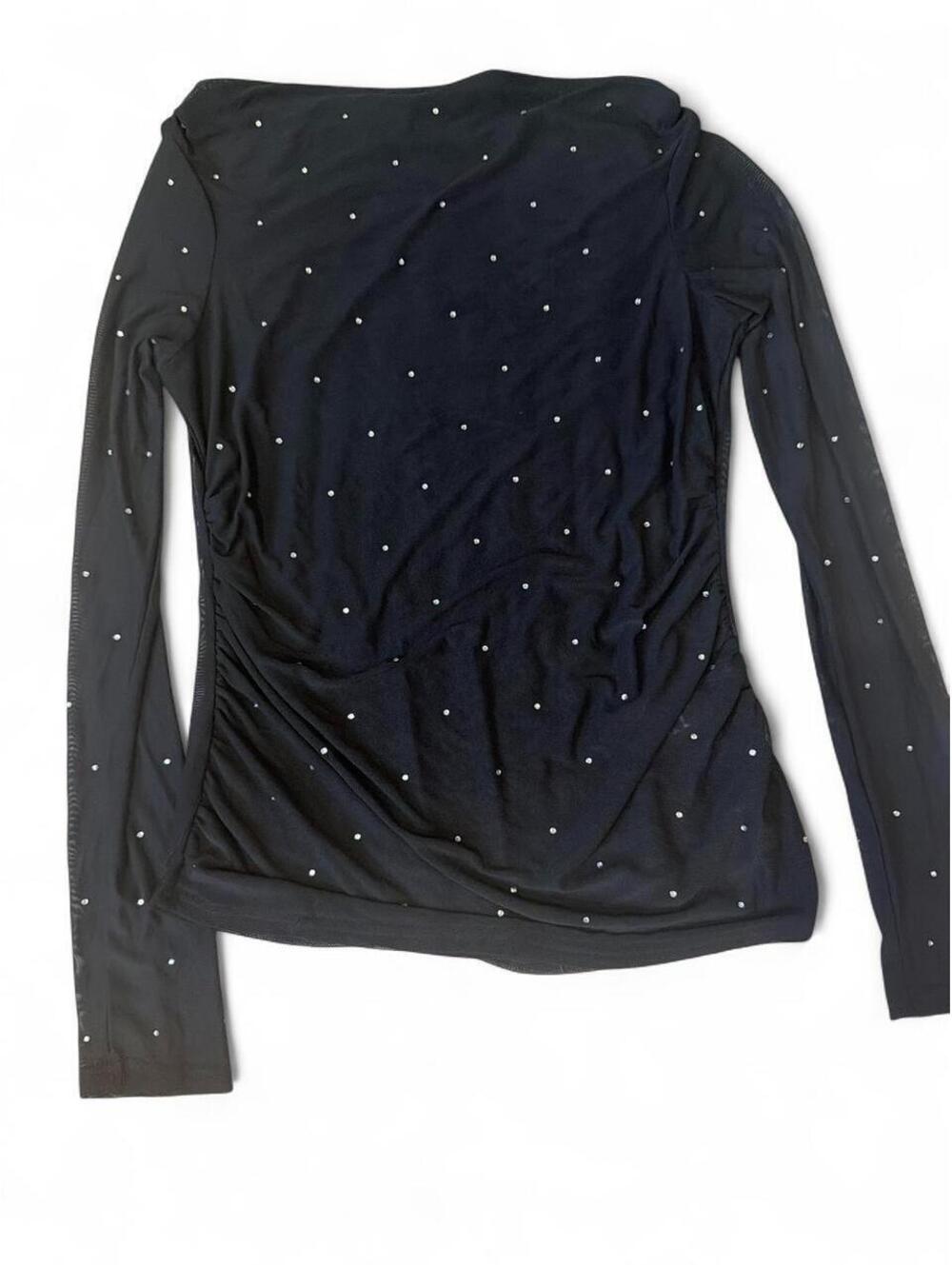 Rebecca Minkoff black long sleeve top with white rhinestones dots